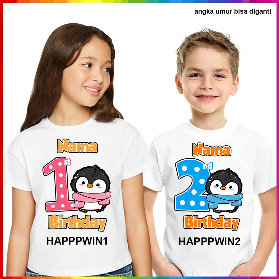 [FREE NAMA!!] Baju Kaos COUPLE  ANAK DAN DEWASA PINGUIN / PENGUIN BANYAK MOTIF