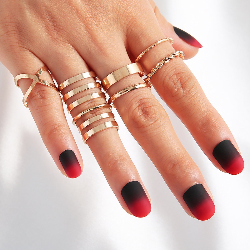 Set Cincin Kreatif Eropa Dan Amerika Sederhana Retro Multilayer Open Cross Twist Ring 8pcs