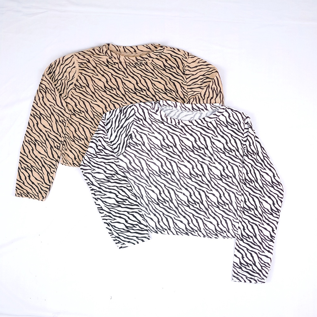 Tq88indonesia Fashion Baju Atasan Wanita Lengan Panjang Crop BLASTER ZEBRA RIB / Busana Santai Cewek / Ootd / Outfit / Outfit