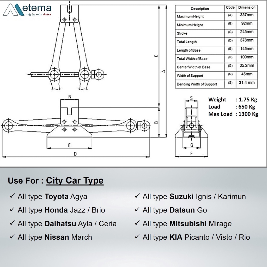 Dongkrak Gunting / Scissor Jack 650 kg