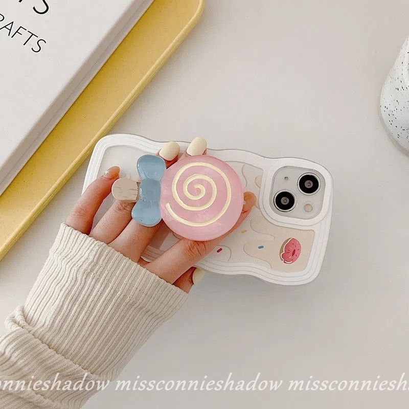Redmi 9C A1 A1+ 9 10 9T 9A 10A 10C Redmi Note 10 11 11Pro+ 9Pro 10s 9 8 11s Note 10Pro Max Plus Cartoon 3D Lollipop Phone Holder Stand Case Candy Ice Cream Wavy Edge Soft TPU Cover