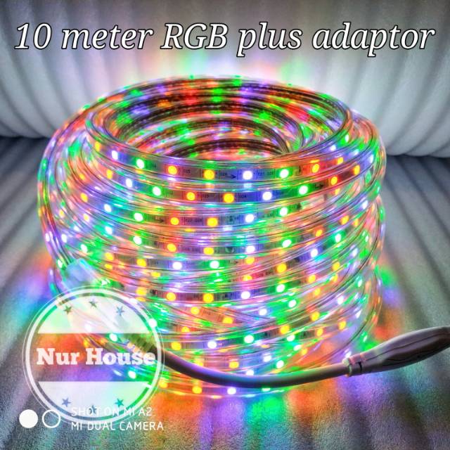 lampu led strip AC 220V lampu selang warna warni RGB 10 meter plus adaptor