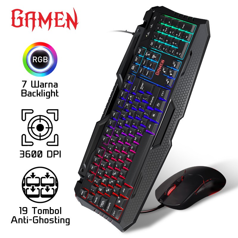 GAMEN Gaming Mouse Keyboard Combo Station II Black (RGB BackLight)