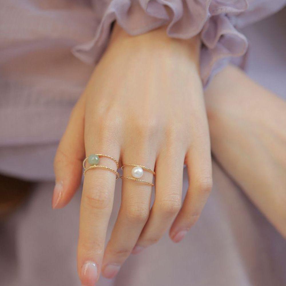 Mxbeauty Cincin Giok Fashion Retro Mutiara Hadiah Pesta Perempuan Pria Tembaga Terbuka Ring