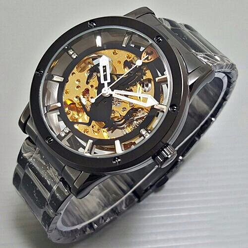 Jam Tangan Ferrari Pria | Jam Tangan Pria Ferrari Skeleton Emblem Rantai Full Black B_SWH