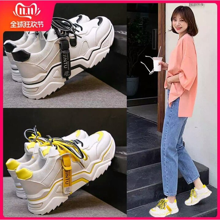 sepatu sneakers wanita model sport kasual korea kekinian dan cocok buat hangout bahan pu