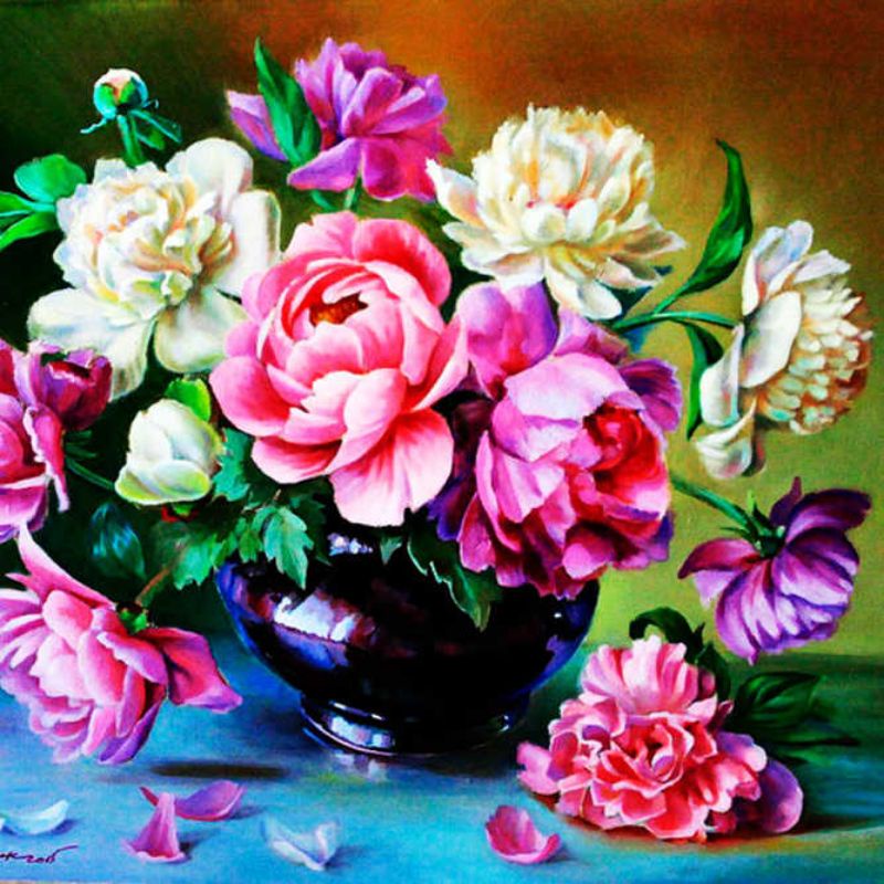 hiasan dinding gambar bunga mawar plus bingkai ukuran 65x45