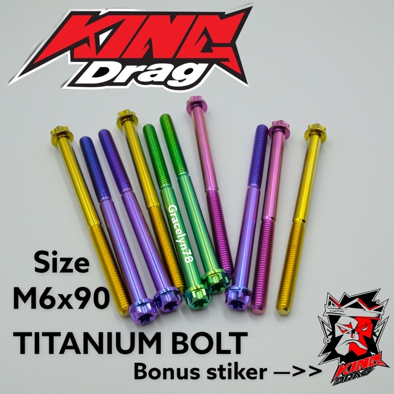 baut TITANIUM m6x90 6x90 baut drat 10 panjang 9 cm ORIGINAL KING DRAG BOLT