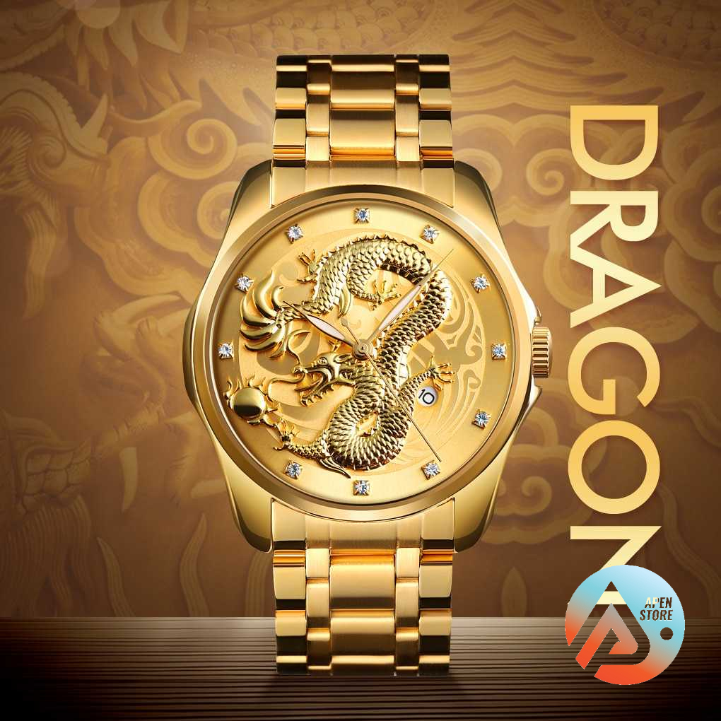 SKMEI Jam Tangan Pria Cowok Cowo Keren Elegan Gambar Naga Dragon Analog Stainless Steel || Barang Un