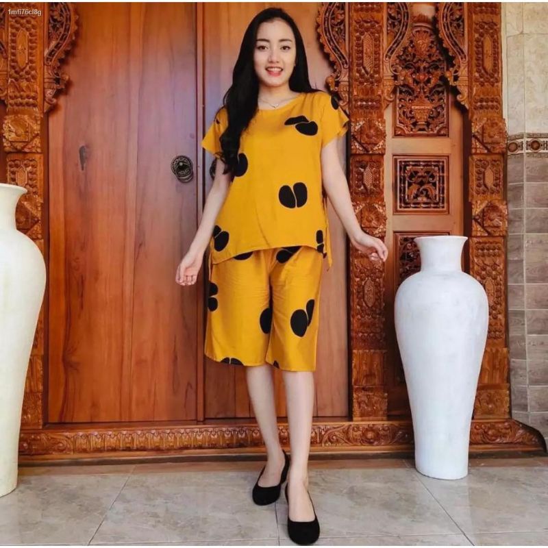 ONE SET TIE DYE SETELAN WANITA CELANA PENDEK RAYON XL BABYDOLL BALI KEKINIAN TIEDYE MOTIF KOPI-C
