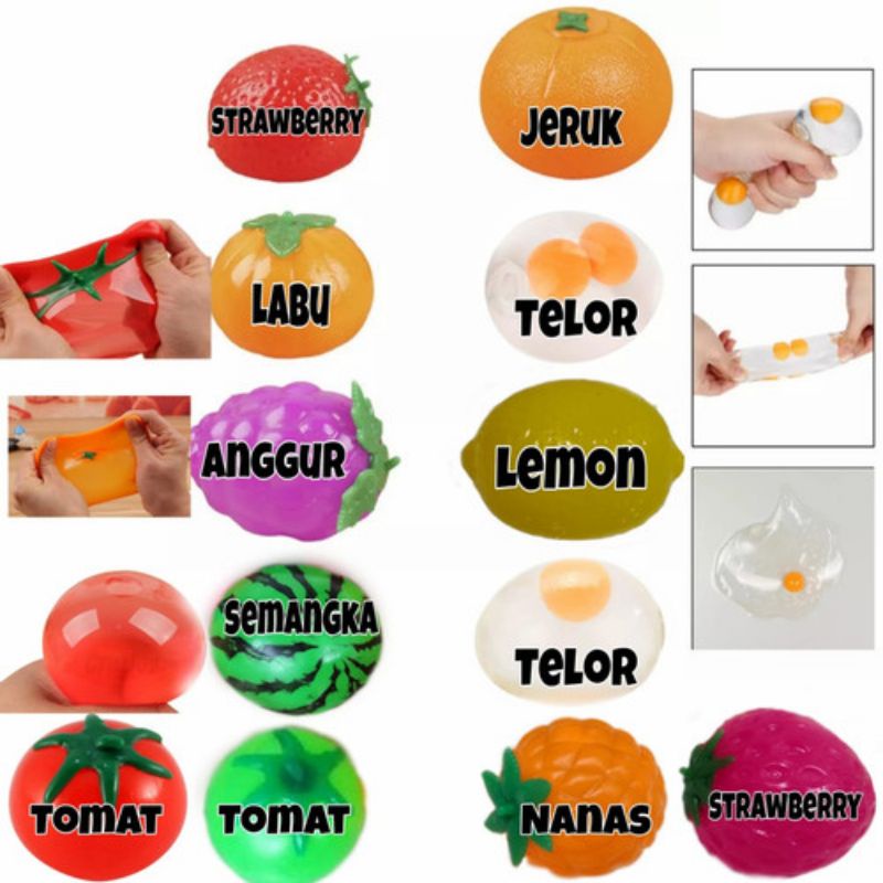 1 pcs stressball animal world buah buhan angri bird mainan anak bola pencet anti stres bentuk hewan kura kura dinosaurus singa