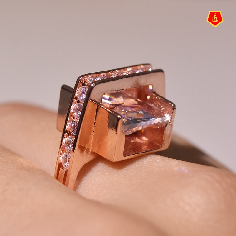 [Ready Stock]Fashion Personality 14K Rose Gold Micro Inlaid with Diamond Ring