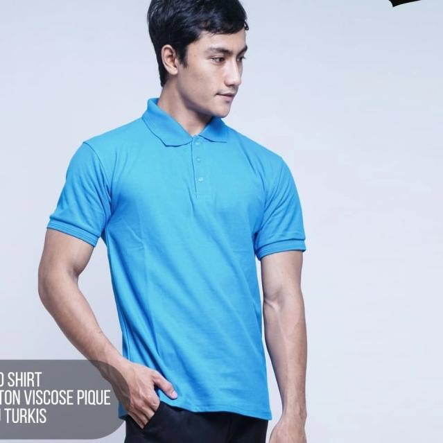 ✥ Kaos Polos Polo Cotton Pique Biru Turkis - Biru Turkis, S ➭
