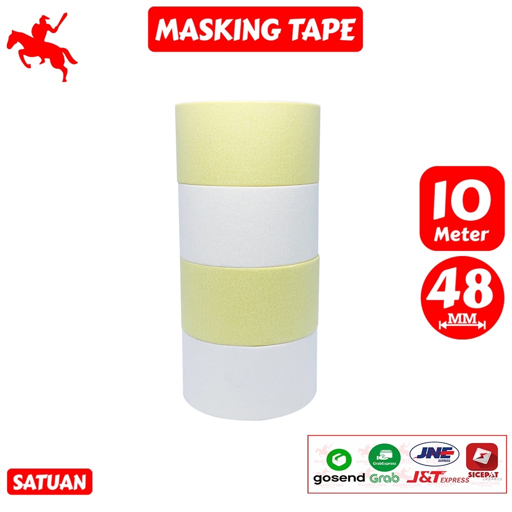 

Ksatria Tape Lakban Kertas 24 mm & 48mm x 10 meter Lakban OPP Tape / Isolasi Masking Tape Putih & Kuning