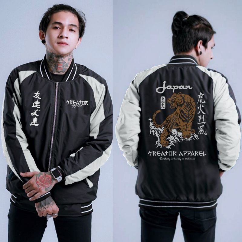 jaket sukajan tiger macan varsity bomber jacket pria