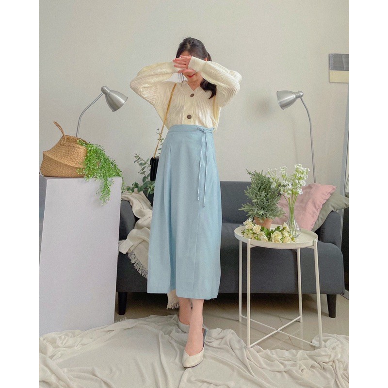 KANON - Mutsuki Skirt - Rok midi karet aksen tali korean look