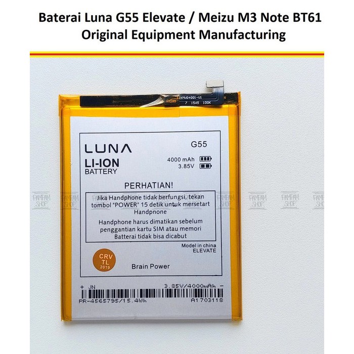 OEM Battery Batre Baterai Luna G55 Elevate / Meizu M3 Note BT61