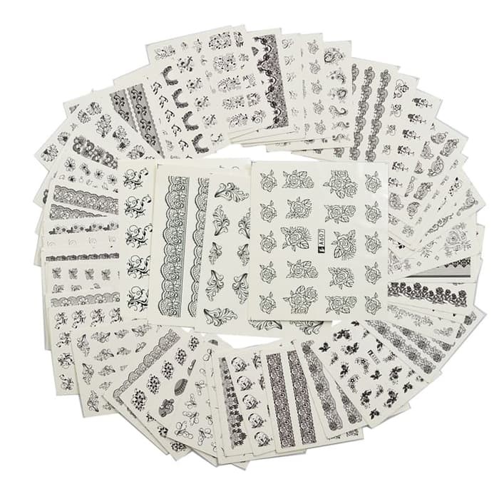 

HARGA 48 LMBR-BLACK FLOWERLACE Water Transfer Nail Sticker STIKER KUKU