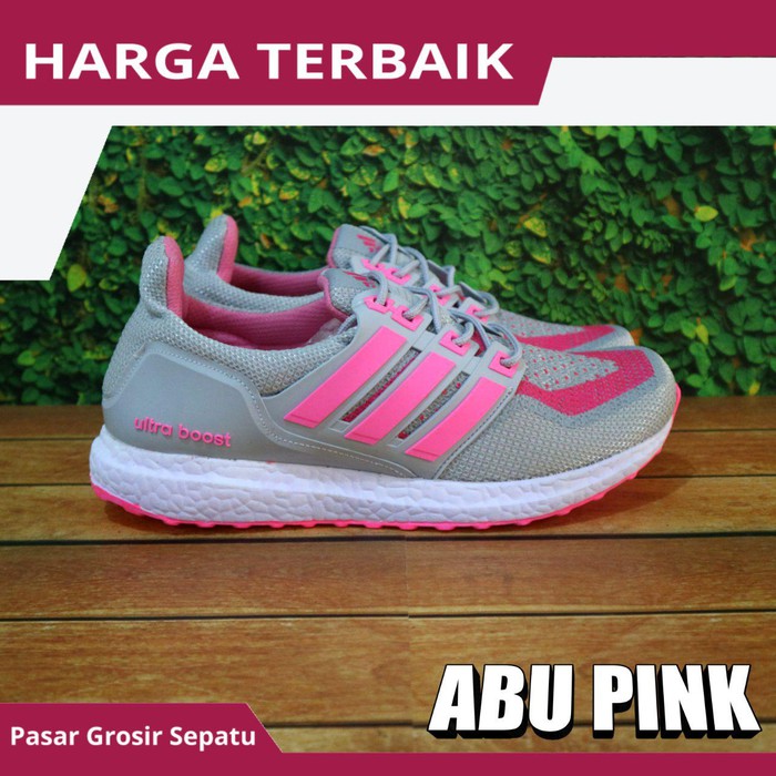 SEPATU ADIDAS CEWEK Sneaker Adidas Ultra Boost Running Lari Olahraga Wanita Women - Abu Pink, 37