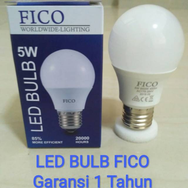 Lampu LED Bohlam ( Bulb ) Fico 5 Watt ( Putih & Kuning )