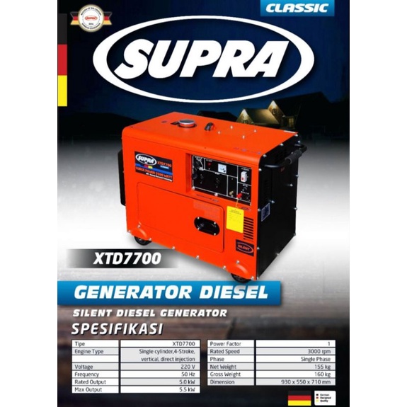 genset silent diesel 5000 watt Supra XTD7700