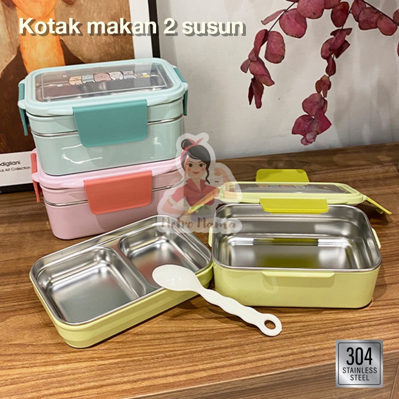 Kotak Makan Anak Sekolah LUNCH BOX 1 Susun / tempat makan 2 Tingkat STAINLESS STEEL 304 Karakter Jepang Sumikko Gurashi