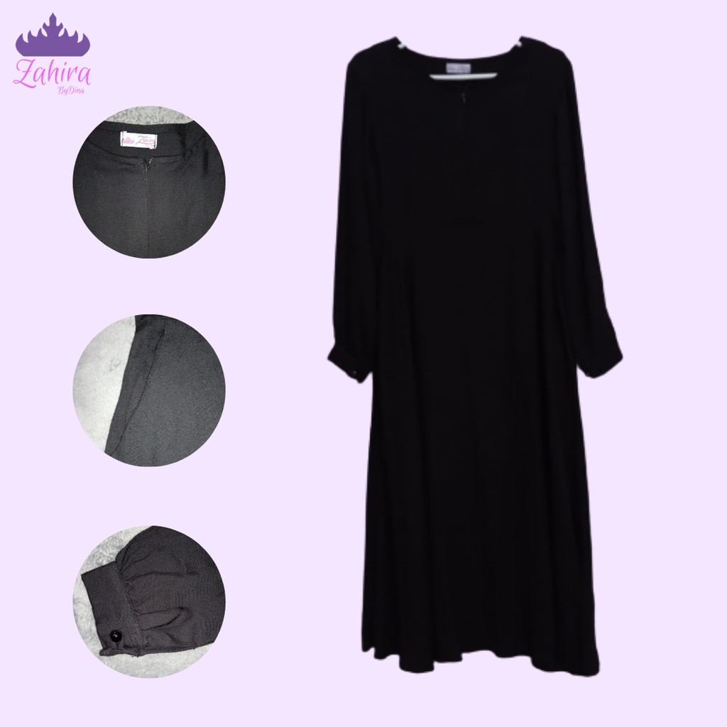Baju Gamis Anak Rayon Twill Zahira ByDina A05 Dress Anak Kids Hitam Polos Premium