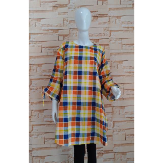 Tunik Jumbo Katun Kotak Tangan Serut.