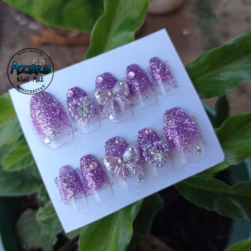 KUKU PALSU UNGU MUDA / NAIL ART LILAC / AGEN KUPAL WEDDING HOMEMADE