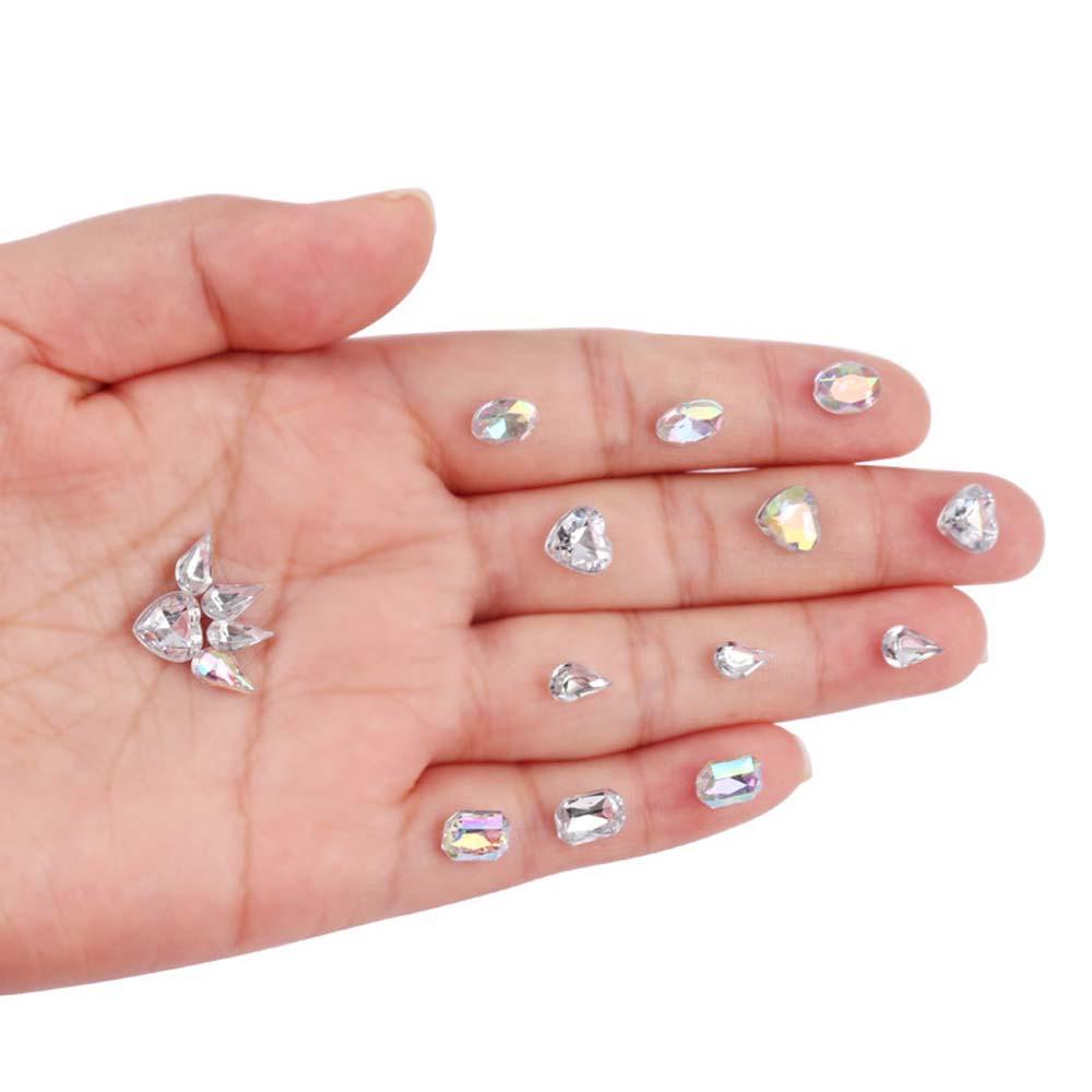 NEEDWAY 3d Nail Art Dekorasi Flat Bottom Kaca Beda Ukuran Kristal Kuku Berlian Imitasi