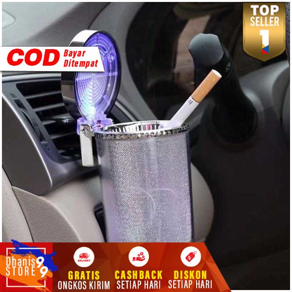 Asbak Mobil Tempat Abu Putung Rokok Lampu LED Stainless Steel Ashtray Light Cup Car Minimalis Praktis Anti Karat