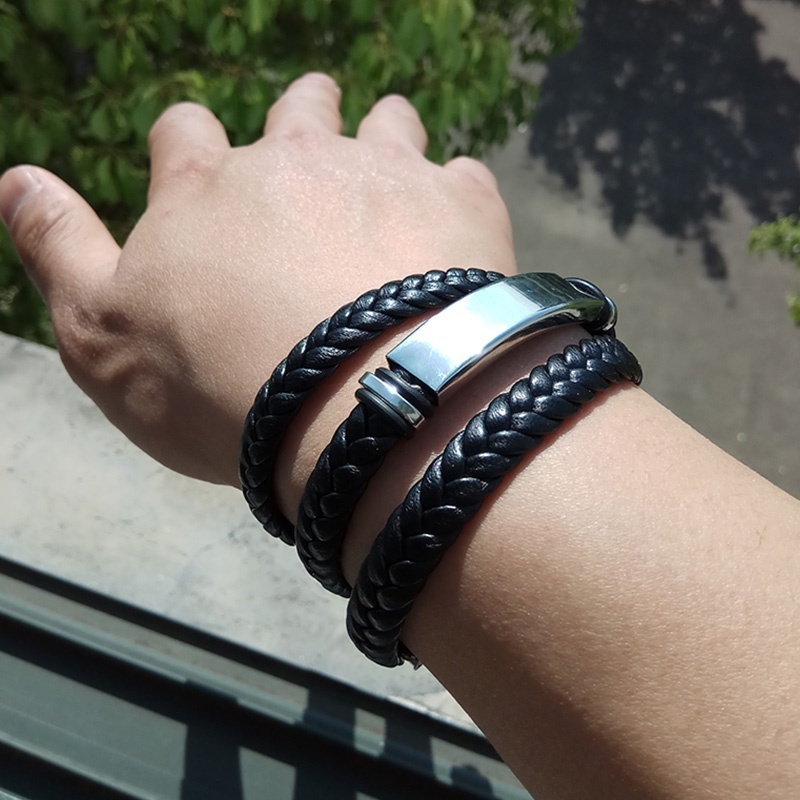 Gelang Multilayer Bahan Kulit Gaya Retro Hip-hop Untuk Pria