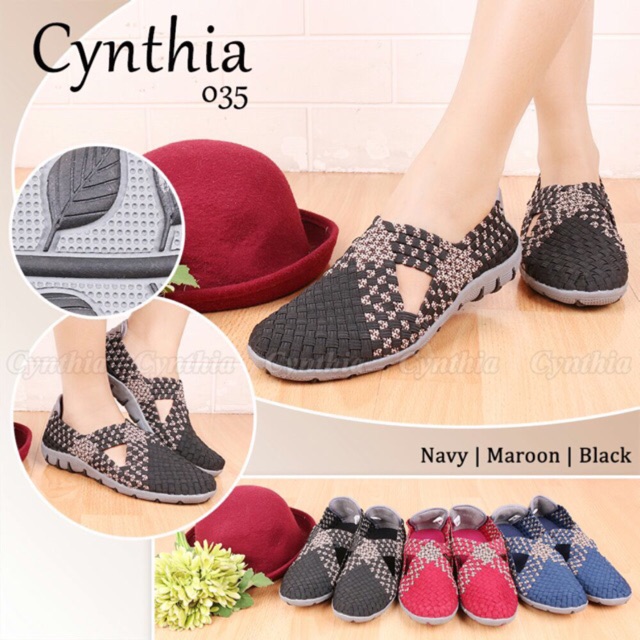 Cynthia 035 sepatu anyaman rajut wanita ORI