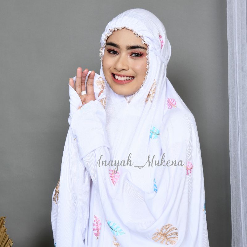 INAYAH - Mukena Terusan Dewasa Bordir Bunga Monstera
