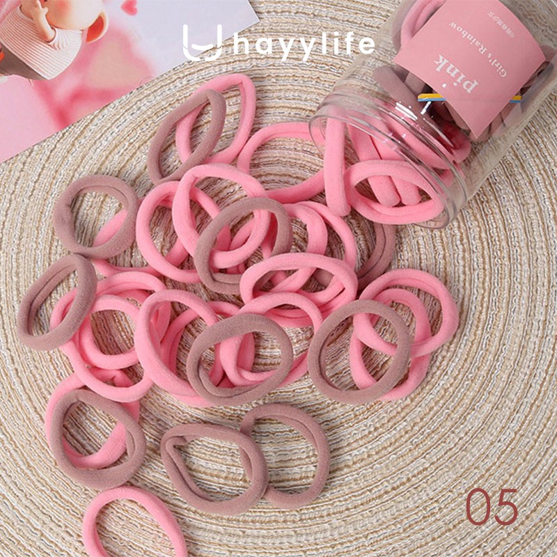 HAYYLIFE Ikat rambut nylon 50pcs / karet rambut kemasan toples  HL-BBA514-Pink