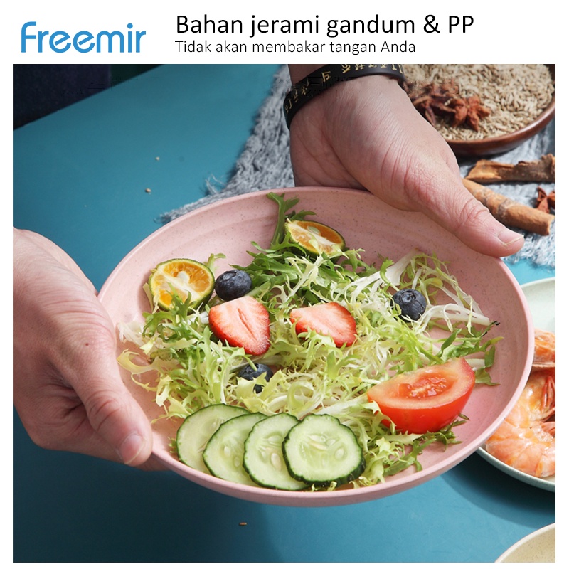 freemir Set 4 Pcs Dinner Plate 25 cm Piring Bulat Piring Makan Wheat Straw Mix Warna Warni Set 4 pcs-6