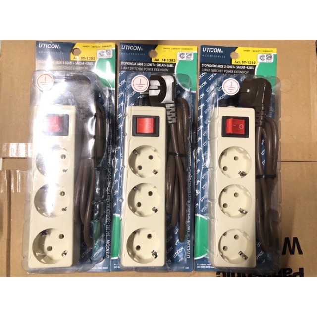 Uticon st 1382 st-1382 stop kontak 3 lubang switch 1,5 m meter