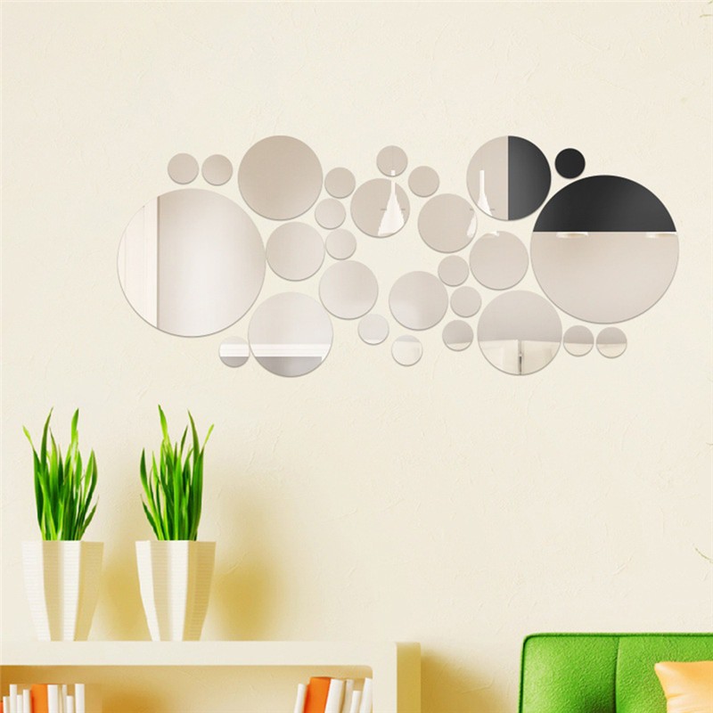 SOLEDI Sticker Dekorasi Dinding Round Mirror Acrylic 30 PCS - Silver