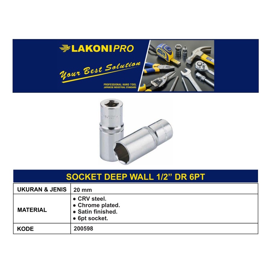 LAKONI PRO - SOCKET DEEP WALL 1/2” DR 6PT 20mm/21mm