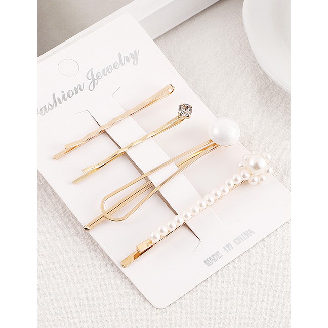 LRC Jepit Rambut Fashion Gold Pearl Hair Clip Set Y61527