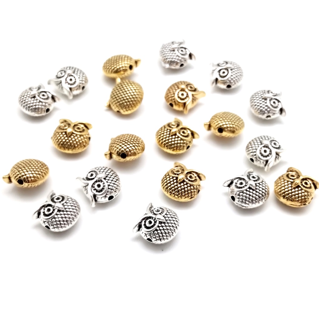 10 Pcs 13X13 Mm Vintage Logam Pesona Kepala Burung Hantu Spacer Beads Zinc Alloy Beads Untuk DIY Perhiasan Temuan Kerajinan Pembuatan Gelang