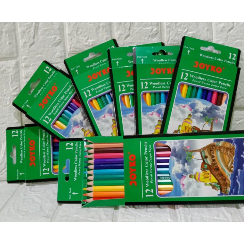 pencil warna joyko 12 woodless color pencils