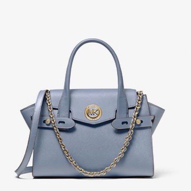 MICHAEL KORS MK Carmen Small Saffiano Leather Belted Satchel   Pale Blue