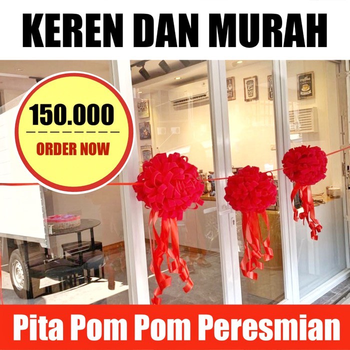 DQueen Florist Pita Peresmian Pom Pom Acara Grand Opening Potong Pita Gedung Kantor Custom Warna Dan Ukuran