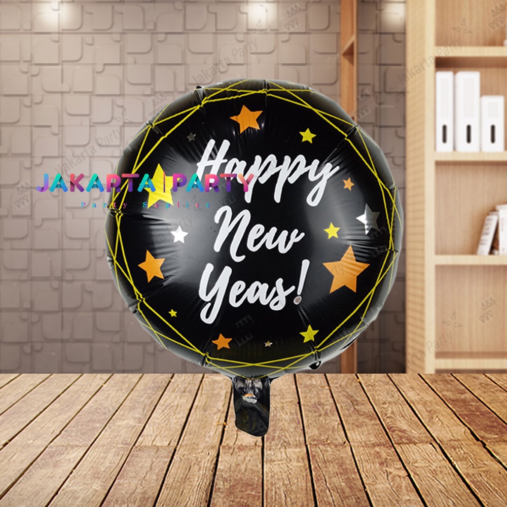 Balon Bulat Happy New Year #2 / Balon Foil Bintang / Balon Bintang