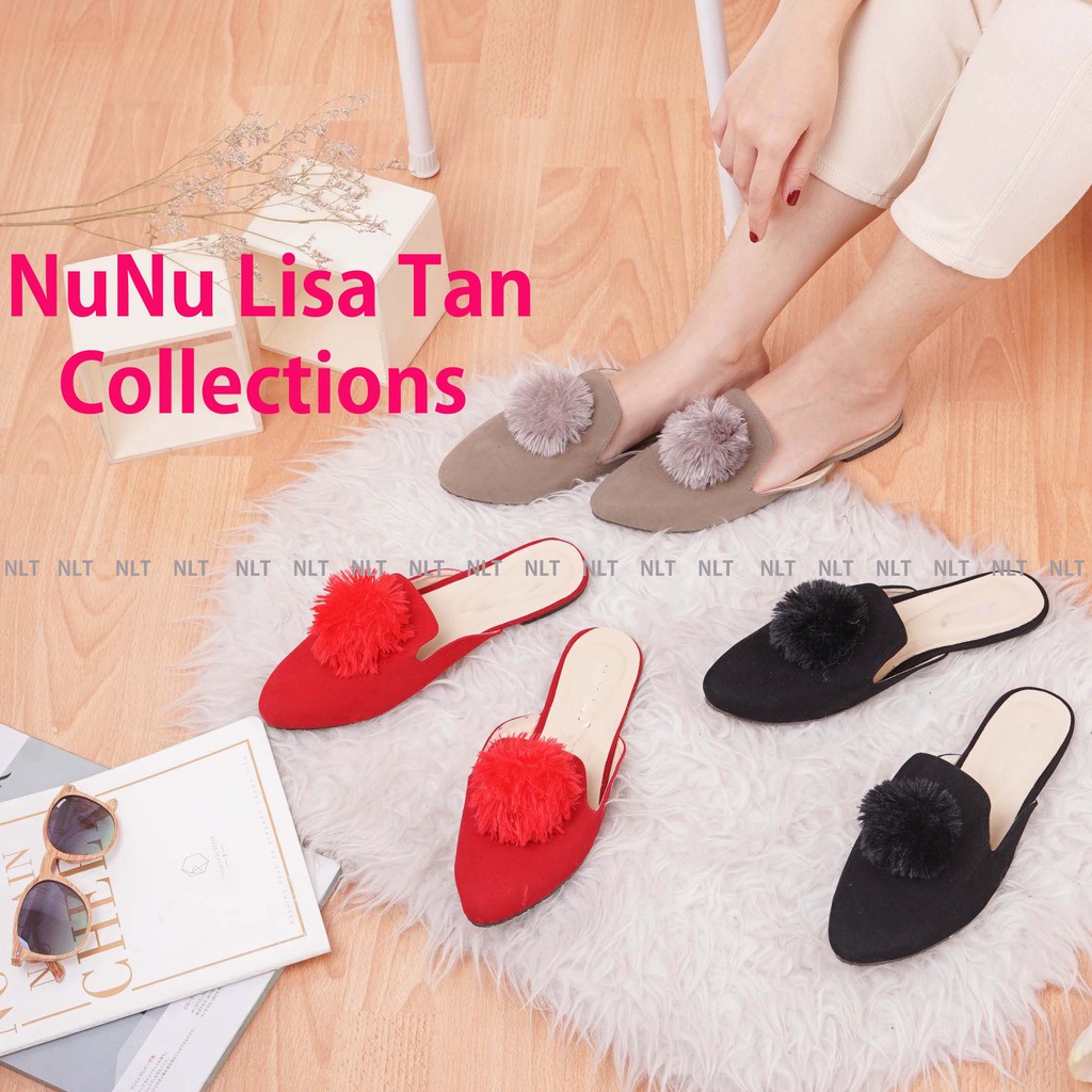 NunuLisaTan -  POMPOM flat shoes / sepatu flatshoes balet Hitam Merah abu