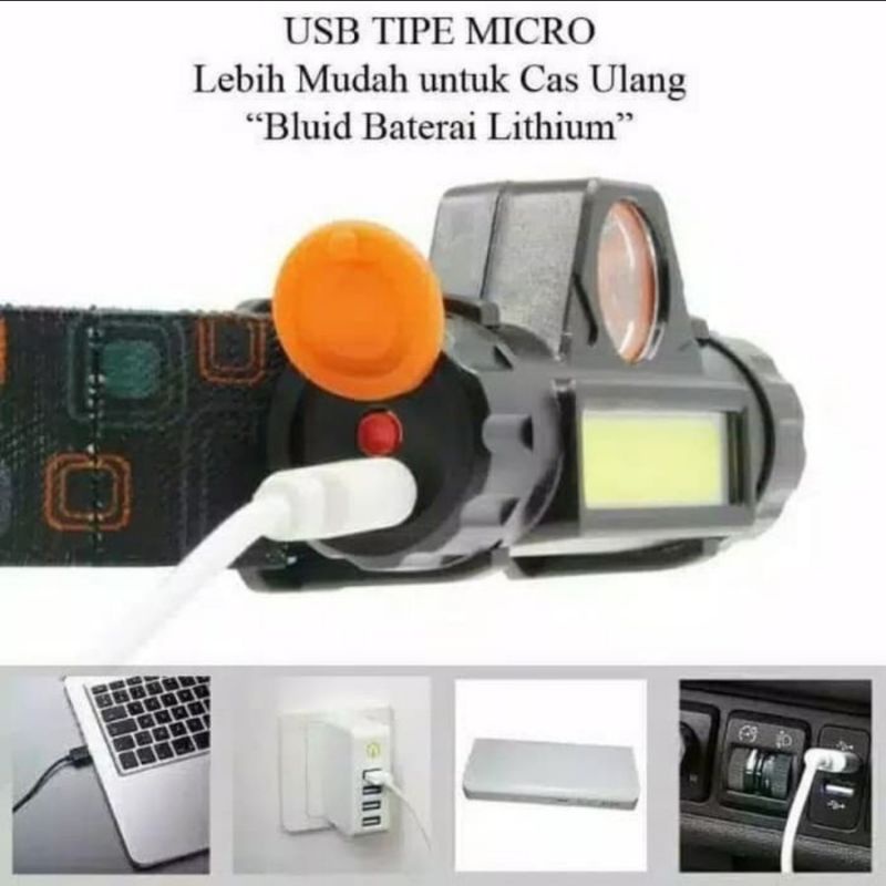 Lampu Senter Kepala High Power HeadLamp Super Terang COB Dua Mode-3