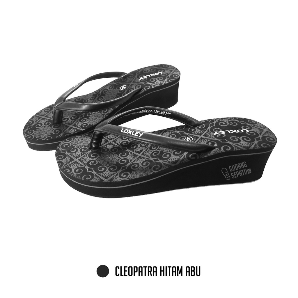 LOXLEY CLEOPATRA - Sandal Wedges Wanita Bermotif Cantik Black Red Size 37-40 Gratis Ongkir