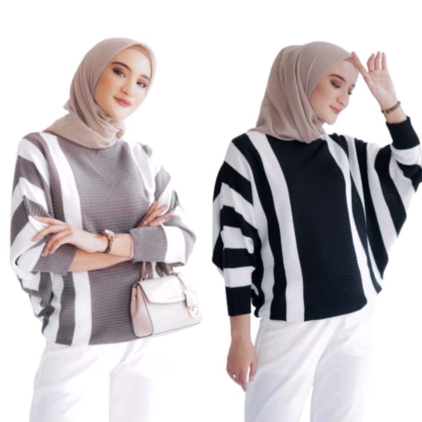 SWEATER BLOUSE ATASAN WANITA OVERSIZE JUMBO PREMIUM / RAJUT BATWING ZEBRA