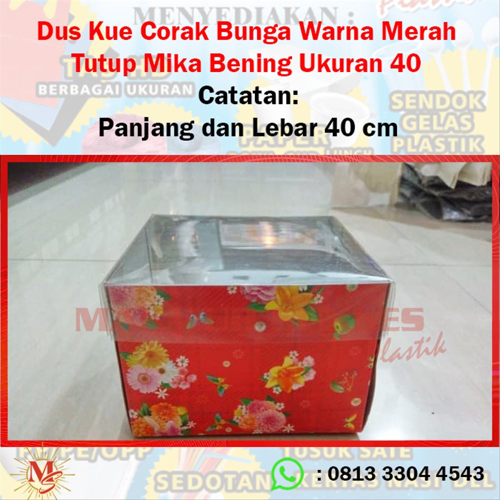 

Dus Kue Corak Bunga Warna Merah Tutup Mika Bening Uk 40 Limited